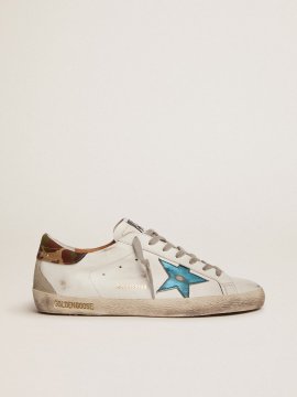 Super-Star sneakers with petrol-blue metallic leather star and camouflage ripstop fabric heel tab