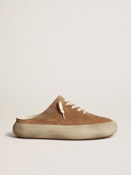 Men's Space-Star Sabots in tobacco suede with perforated star