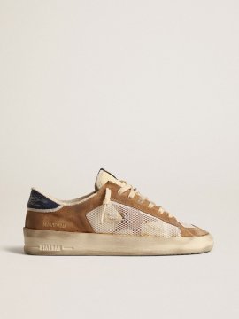 Stardan in beige nylon and mesh with tobacco suede inserts