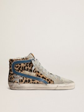 Slide in leopard-print pony skin with metallic leather star