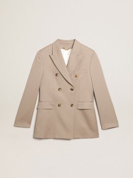 Double-breasted blazer in light beige wool gabardine