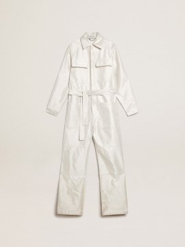 Golden white denim jumpsuit