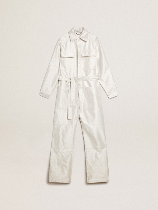 Golden white denim jumpsuit