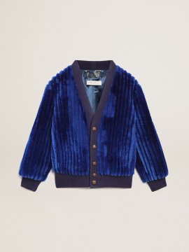 Bright blue sheepskin cardigan