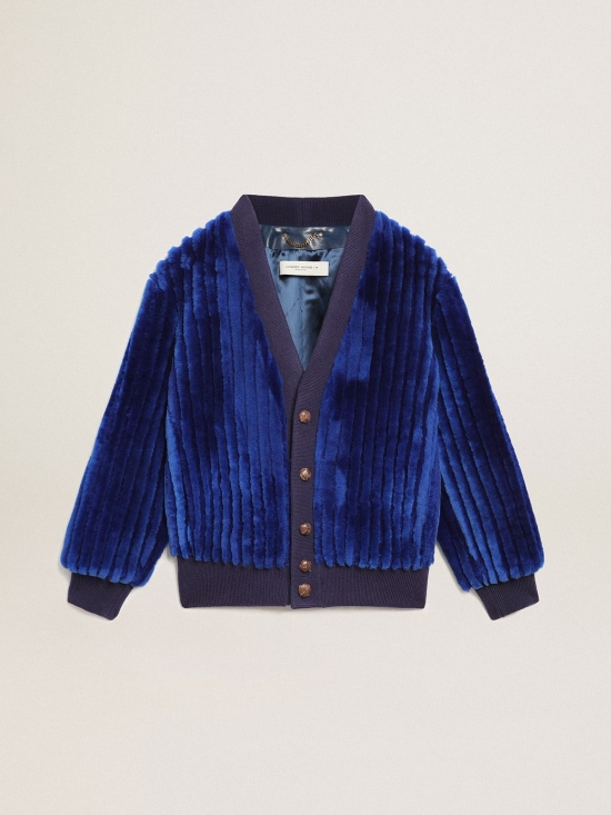 Bright blue sheepskin cardigan